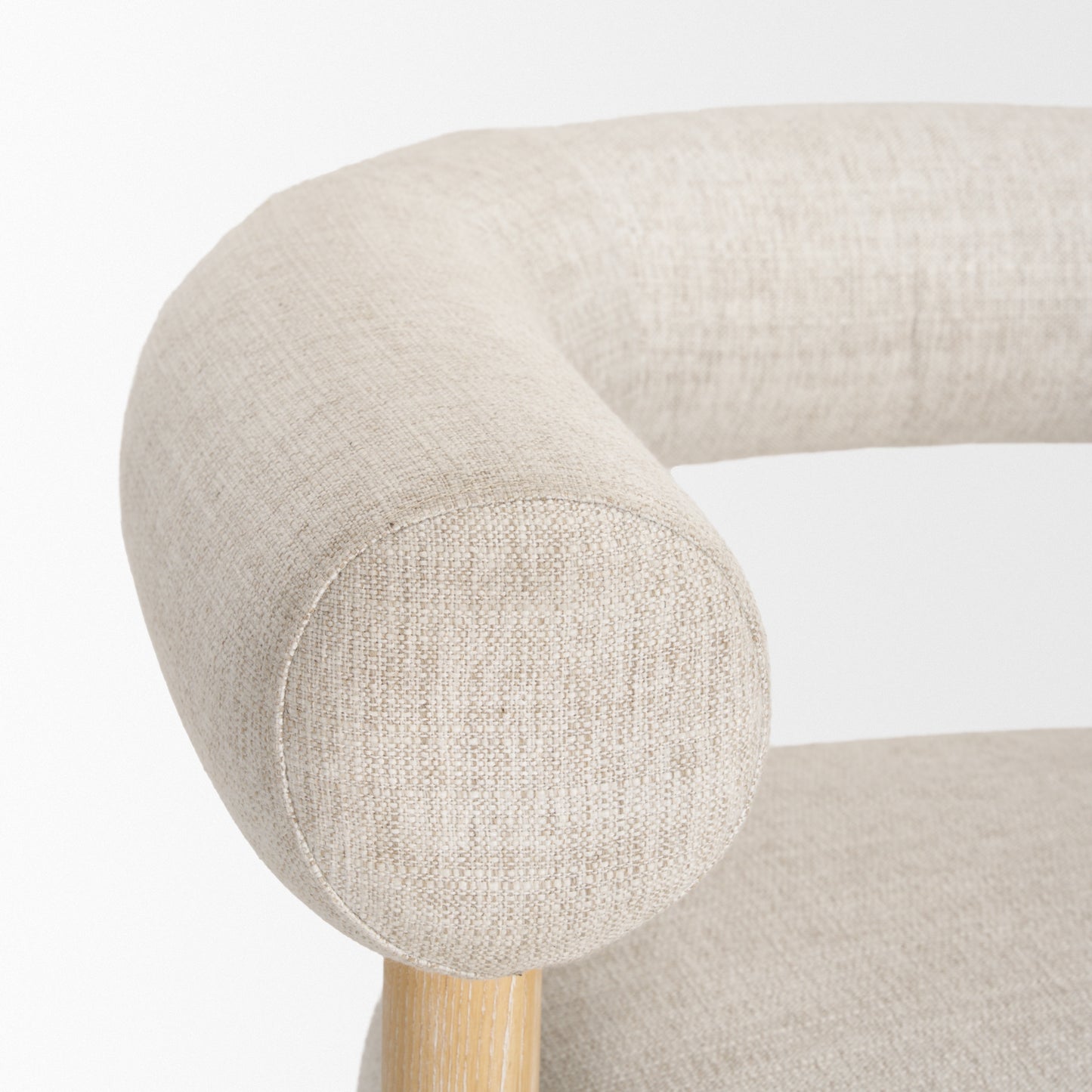 Gianna Open Back Light Brown Wood Oatmeal Fabric Accent Chair