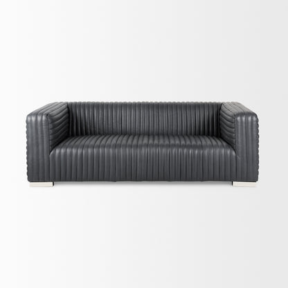 Ricciardo Black Leather Wrapped Three Seater Sofa