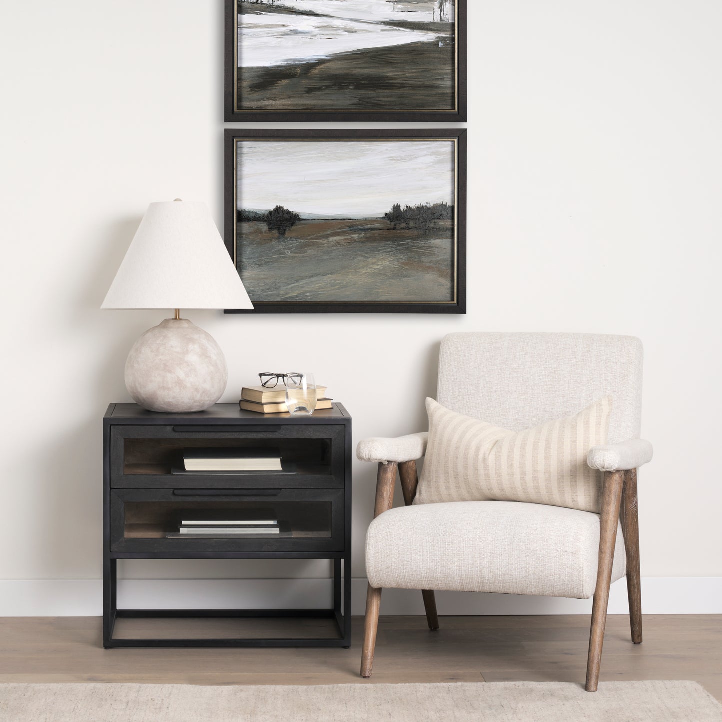 Nico Oatmeal Upholstered w Brown Wood Accent Chair