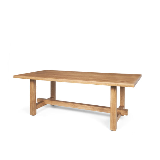 Suke Rectangular Natural Wood Trestle Dining Table for a Rustic and Timeless Dining Experience