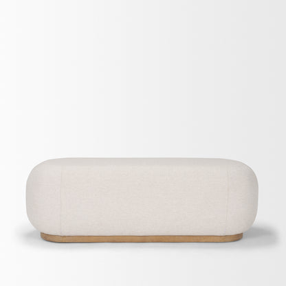 Siren Cream Fabric w/ Light Brown Wood Oblong Bench