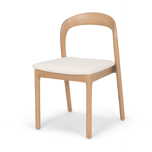 Nobu Oak Wood Dining Chair Set of 2 with Cream Fabric and Open Back Design for Modern Dining Spaces