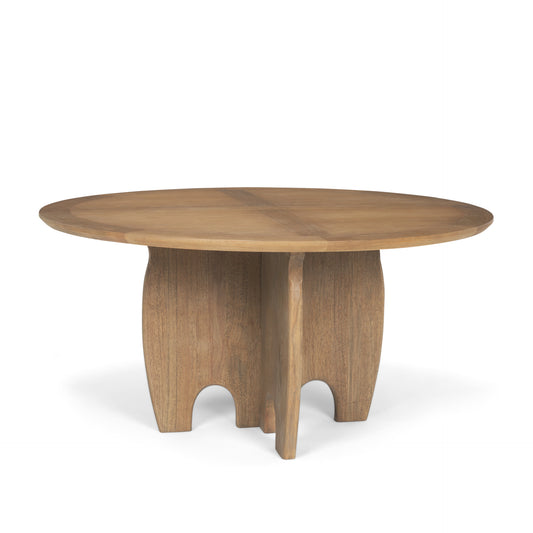 Sonomi Brown Solid Rubber Wood Dining Table with Round Oak Tabletop for a Charming and Durable Dining Experience