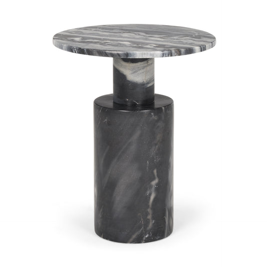 Taite Solid Dark Gray Marble Pedestal Accent Table - Elegant Design for Stylish Living Rooms and Modern Decor