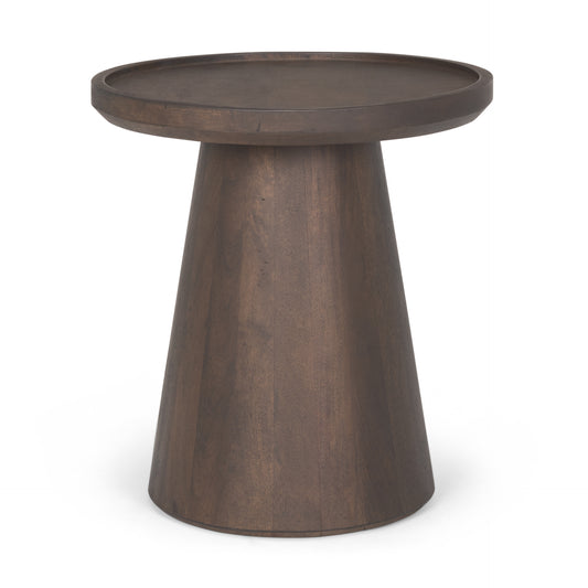 Takoda Dark Brown Wood Tapered Drum Accent Table - Rustic Design for Cozy Living Rooms and Unique Decor