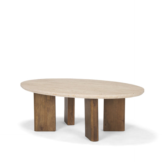 Syona Travertine + Mango Wood leg Oval Coffee table