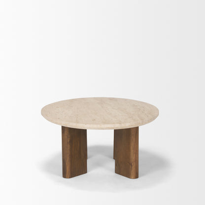 Syona Travertine + Mango Wood leg Oval Coffee table