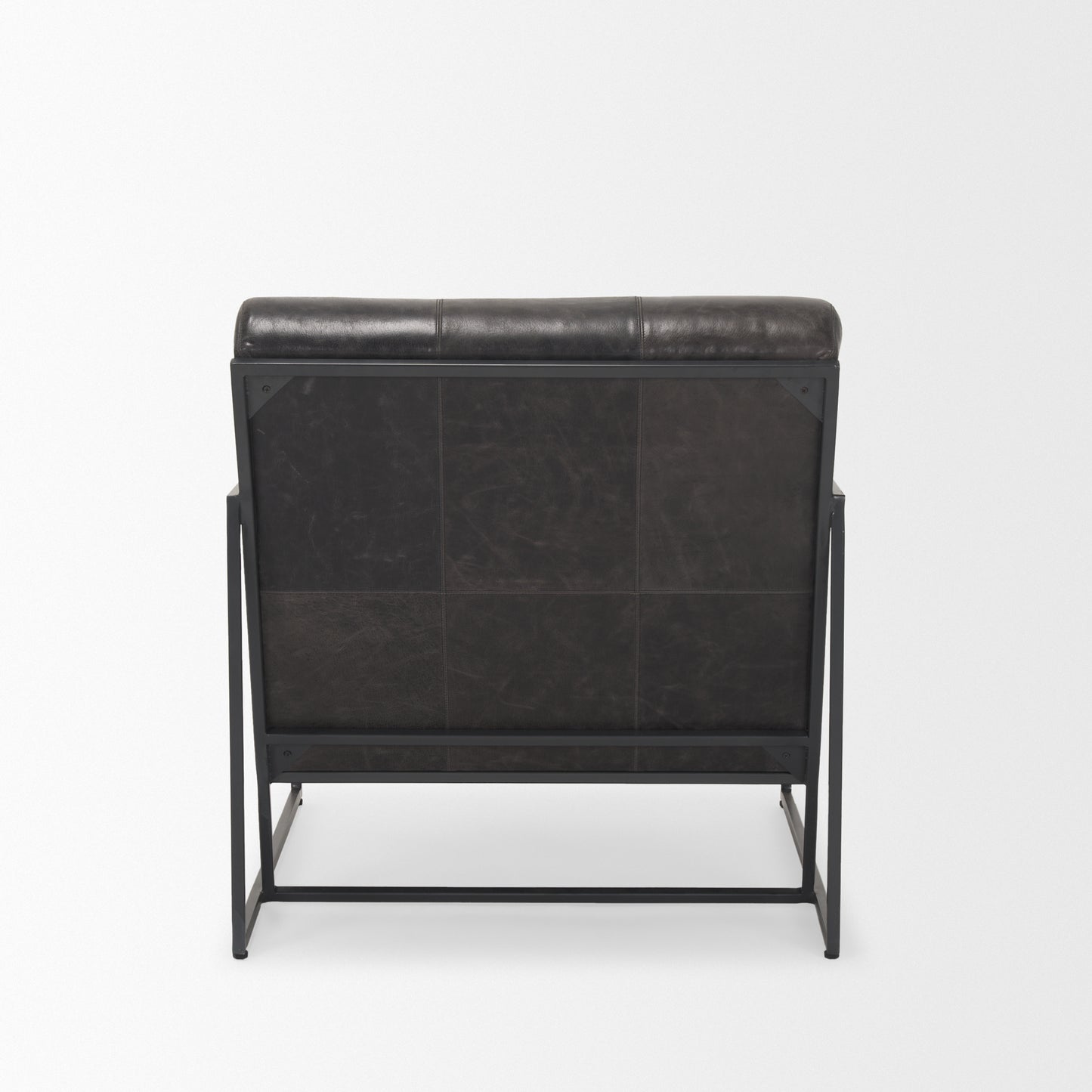 Stratton Gunmetal Genuine Aged Black Leather Upholstered Accent Chair