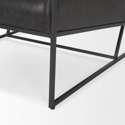Stratton Gunmetal Genuine Aged Black Leather Upholstered Accent Chair