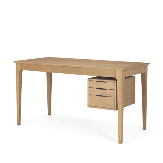 Tino Light Brown Oak Wood Desk with 4 Drawers - Stylish Design for Functional Workspaces and Modern Home Offices