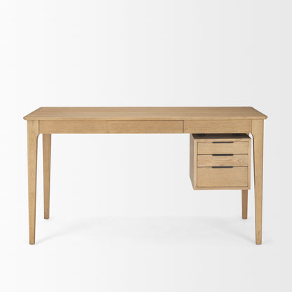 Tino Light Brown Oak Wood w/ 4 Drawers Desk