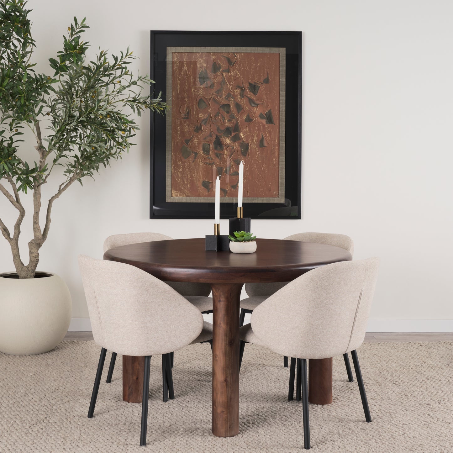 Soma 48" Red Brown Acacia Wood Round Dining Table