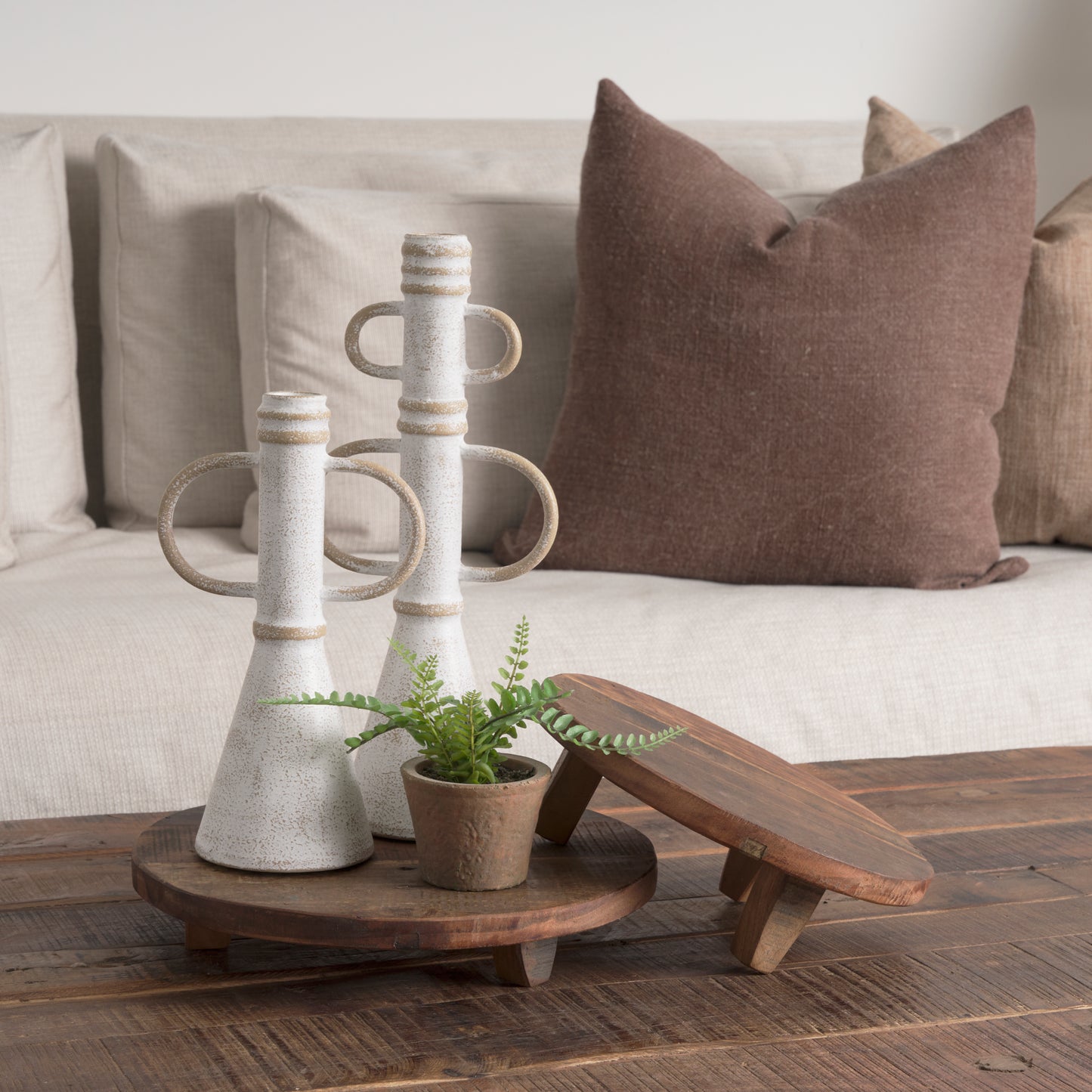 Ziva Sculptural Object - Elegant Decorative Metal Accent with Distressed Beige Finish for Home Decor