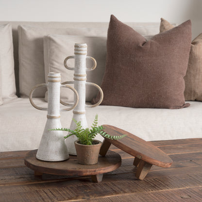 Ziva Sculptural Object - Elegant Decorative Metal Accent with Distressed Beige Finish for Home Decor