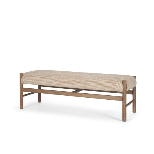 Tadi Rectangular Dark Brown Wood Bench with Rug Seat - Stylish and Cozy Seating Option