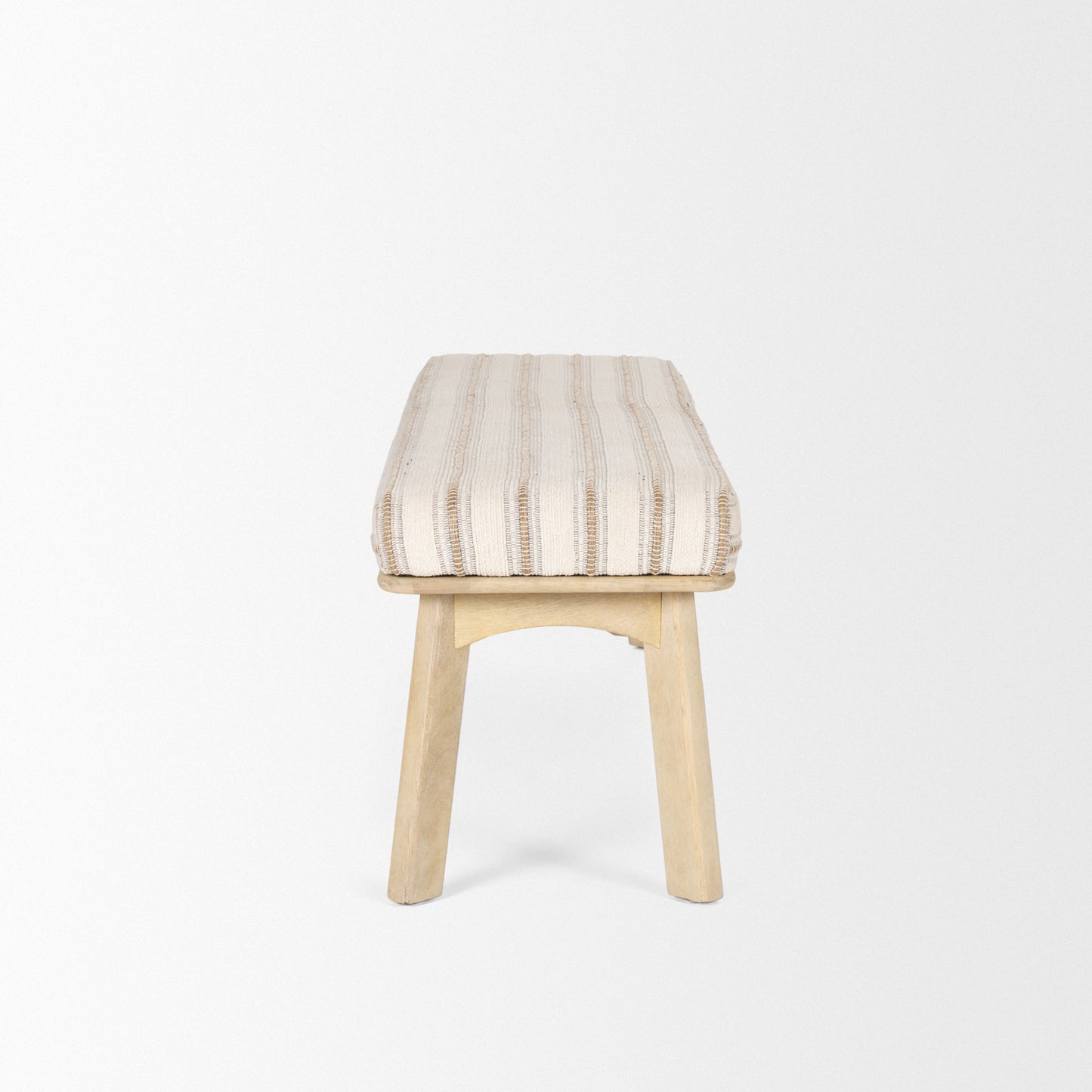 Taimo White Washed Light Brown Wood w/ Striped Fabric Seat Bench