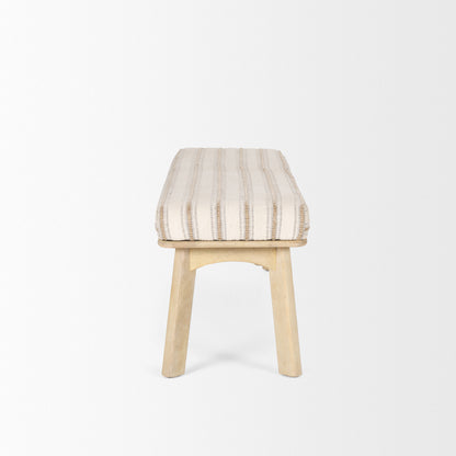 Taimo White Washed Light Brown Wood w/ Striped Fabric Seat Bench