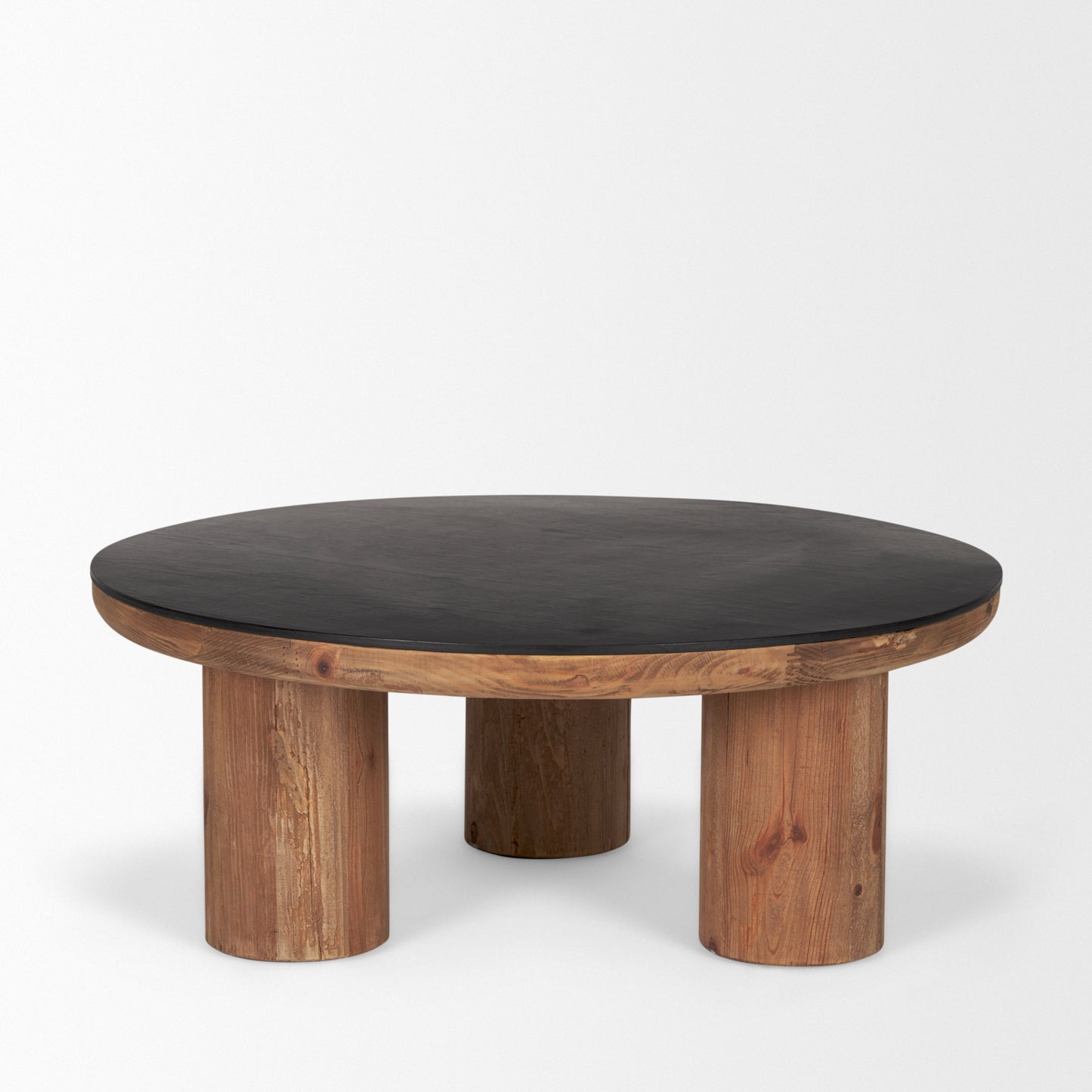 Tucson Natural Wood w/ Round Black Oak Top Coffee Table