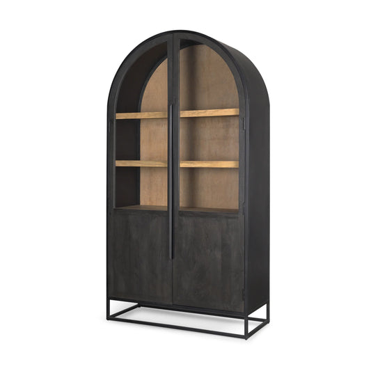 Sloan Arched Curio Cabinet – Elegant 80.5" Black Wood & Metal Design for Modern Storage and Display