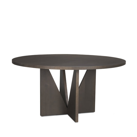 Tarro 60" Round Textured Espresso Wood Dining Table with Geometrical Base for a Modern and Stylish Dining Space