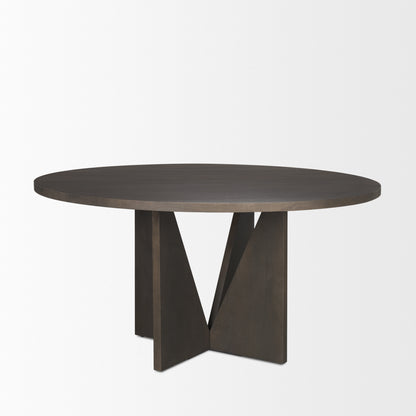 Tarro 60" Round Textured Espresso Wood w/ Geometrical Base Dining Table