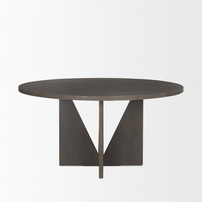 Tarro 60" Round Textured Espresso Wood w/ Geometrical Base Dining Table