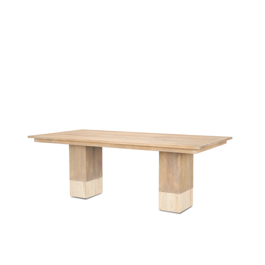 Shivon 84" Rectangular Light Brown Mango Wood Dining Table with Travertine for a Unique and Elegant Dining Experience