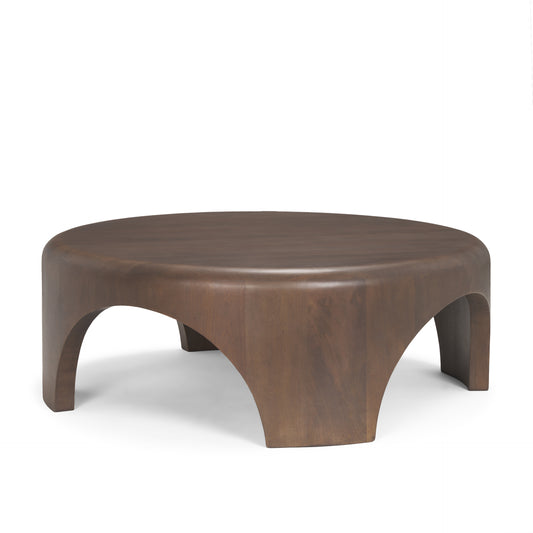 Shima Round Dark Brown Wood Coffee Table with Arched Legs - Elegant and Modern Living Room Accent