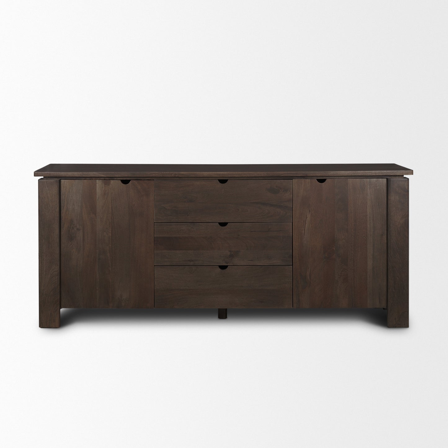 Wallen 2 Door Solid Dark Brown Wood w/ 3 Drawers Sideboard