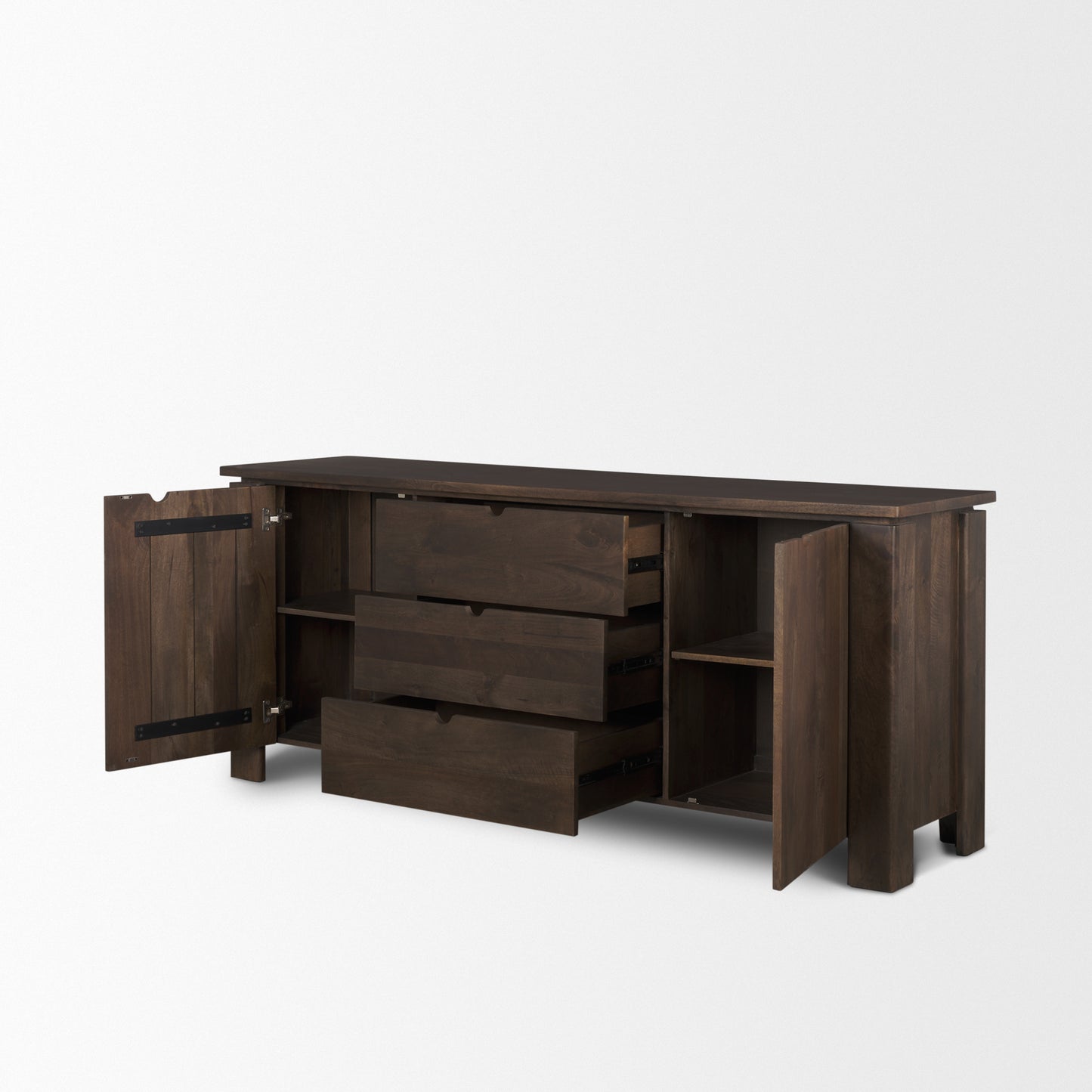 Wallen 2 Door Solid Dark Brown Wood w/ 3 Drawers Sideboard