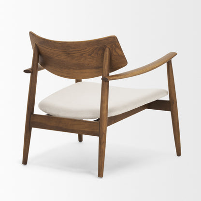 Haggen Medium Brown Oak Wood Cream Fabric Accent Chair