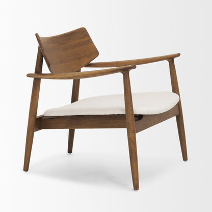 Haggen Medium Brown Oak Wood Cream Fabric Accent Chair