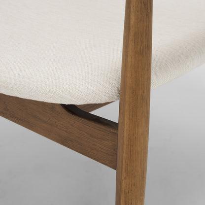 Haggen Medium Brown Oak Wood Cream Fabric Accent Chair