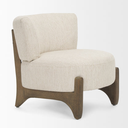 Vyra Dark Brown Wood Cream Fabric Accent Chair