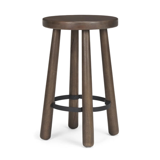 Weldon Dark Brown Mango Wood Counter Stool - Rustic Elegance with Sturdy Craftsmanship