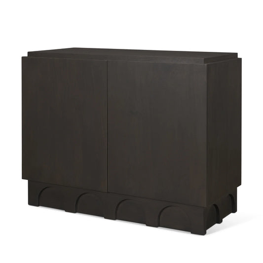 Wagner Dark Brown Wood Accent Cabinet with Elegant Arched Design & Scalloped Detailing for Style