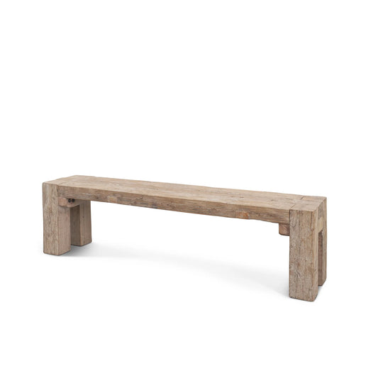 McArthur Reclaimed Wood Bench with Subtle Blush Undertones and Elegant Whitewash Finish for Home Decor