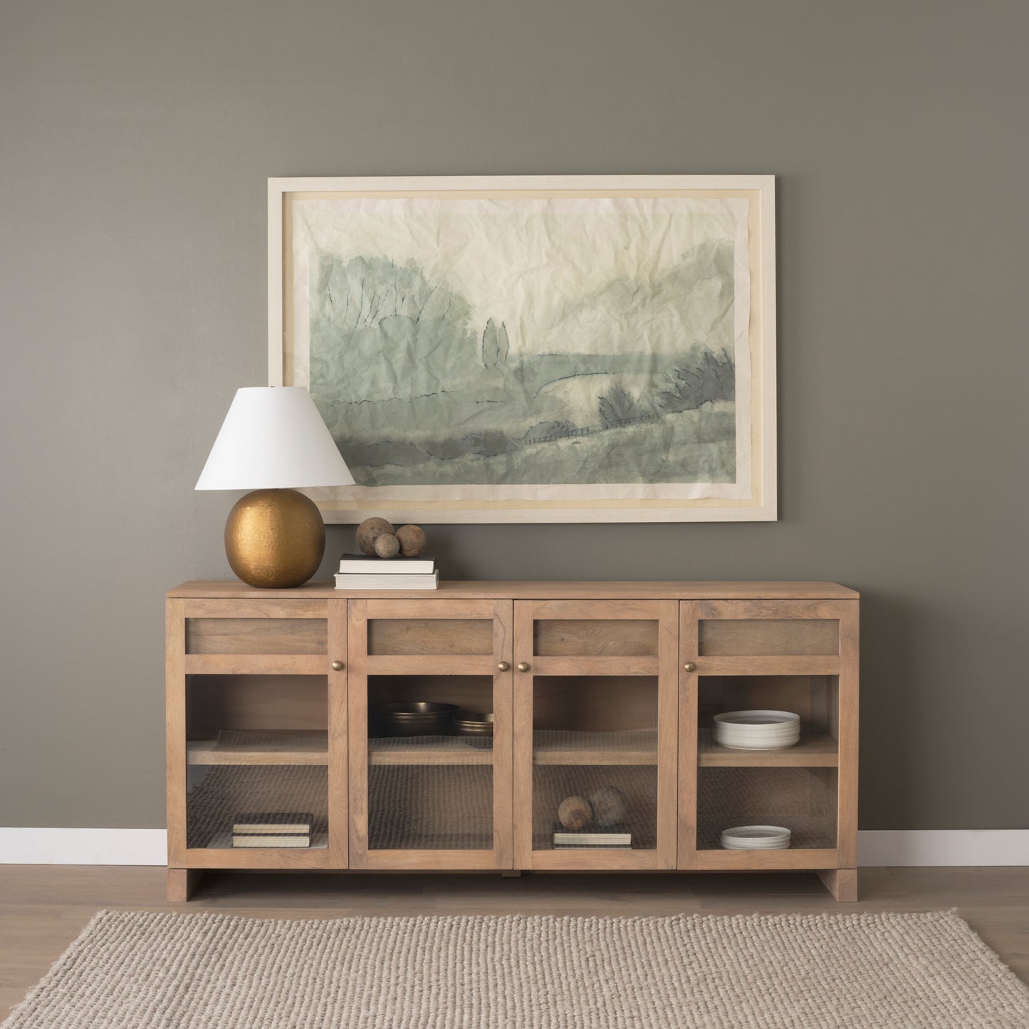 Suri Light Brown Wood w/ Glass Doors Sideboard