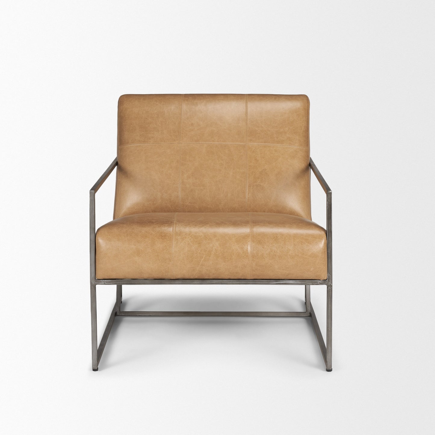 Stratton Gunmetal Genuine Aged Black Leather Upholstered Accent Chair