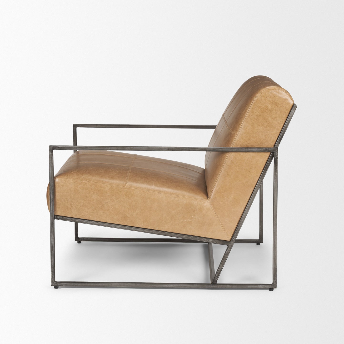 Stratton Gunmetal Genuine Aged Black Leather Upholstered Accent Chair