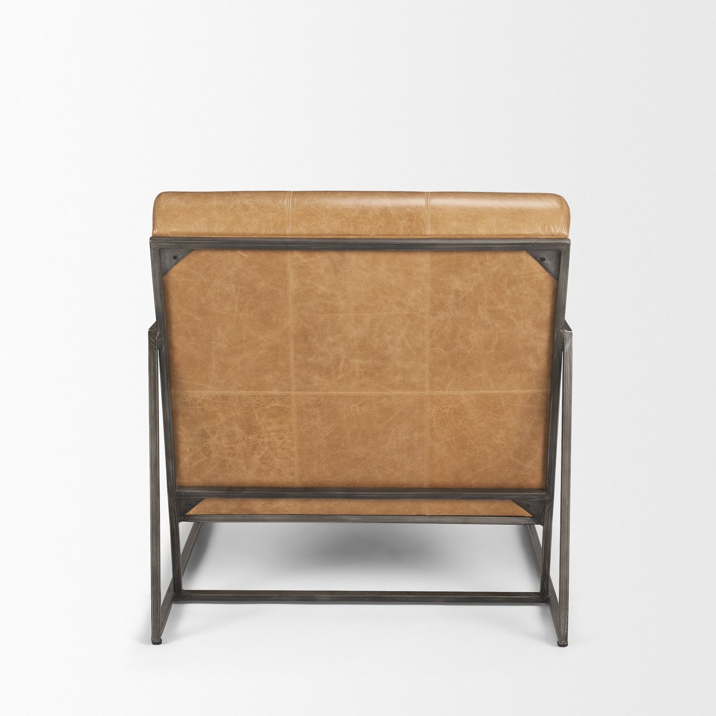 Stratton Gunmetal Genuine Aged Black Leather Upholstered Accent Chair