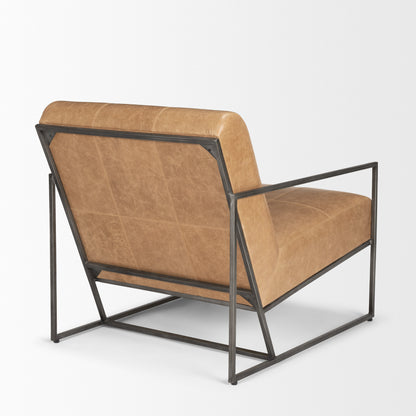 Stratton Gunmetal Genuine Aged Black Leather Upholstered Accent Chair