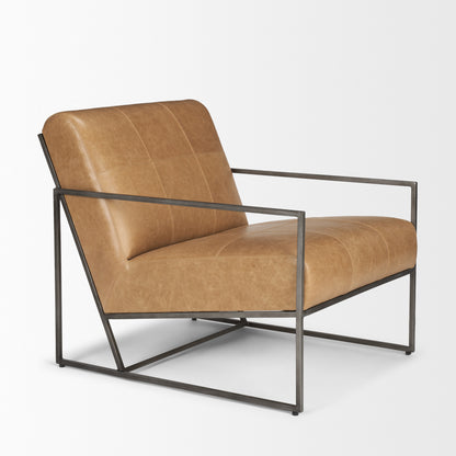 Stratton Gunmetal Genuine Aged Black Leather Upholstered Accent Chair