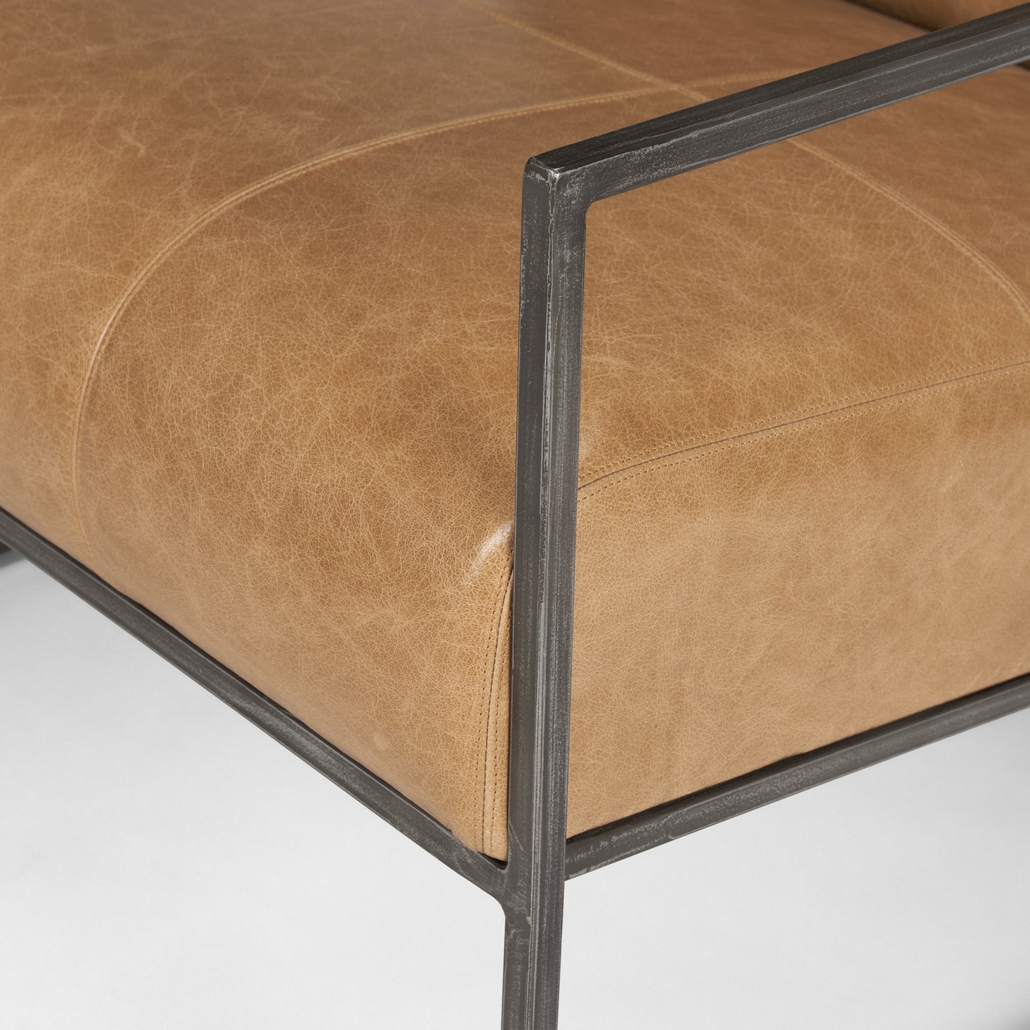 Stratton Gunmetal Genuine Aged Black Leather Upholstered Accent Chair