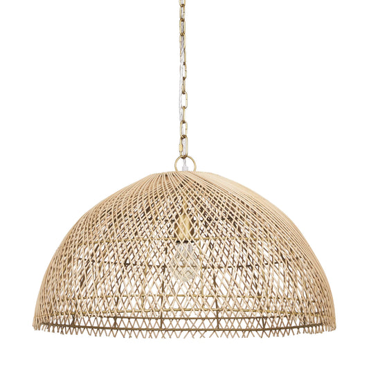 Thad 1-Light Rattan Pendant Light with Gold Metal Frame - Elegant Woven Dome Design for Modern Spaces