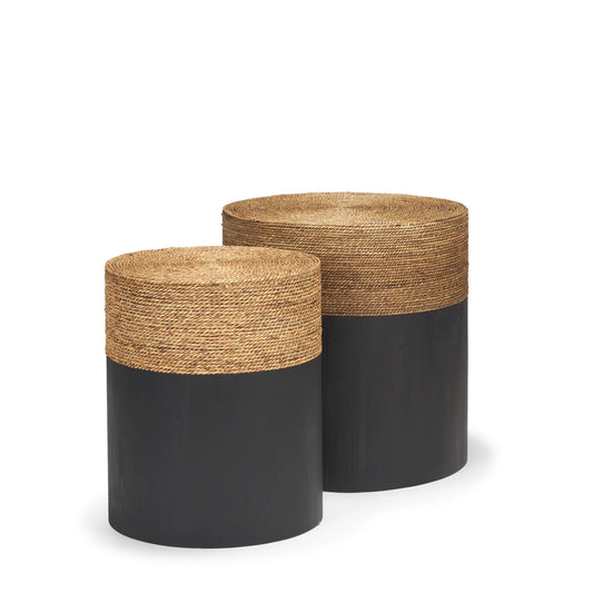 Wenopa Stylish Matte Black Wood Accent Tables with Natural Jute Top – Chic and Functional Home Decor for Modern Spaces