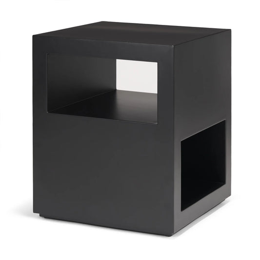 Vondra Stylish Matte Black Metal Side Table with Open Shelves - Modern Design for Any Space