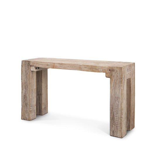 McArthur Rustic Reclaimed Wood Console Table with Whitewash Finish and Soft Blush Undertones