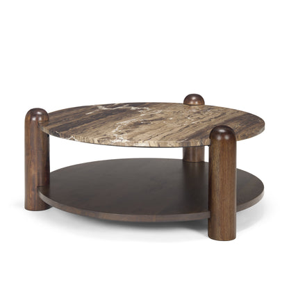 Jovia Brown Mango Wood W/ Cappuccino Marble Round Coffee Table