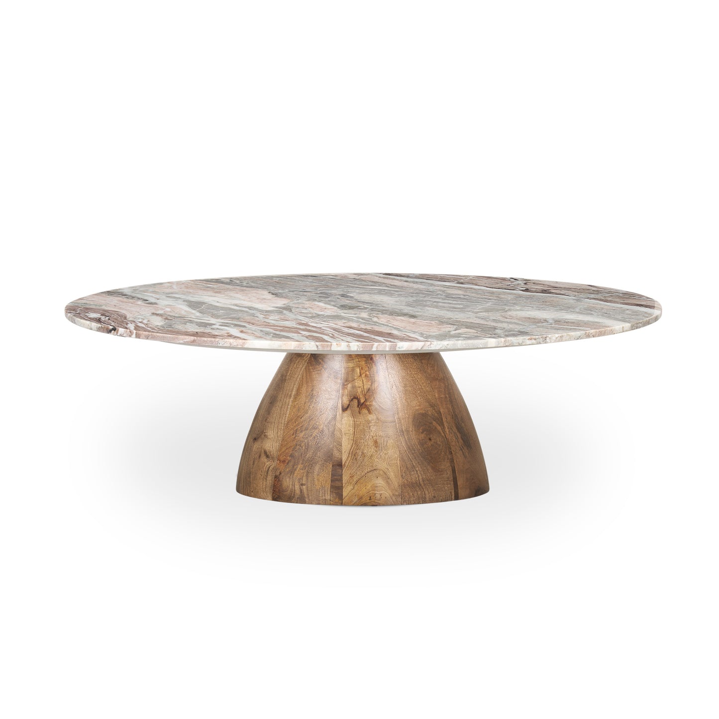 Allyson Round Medium Brown w/ Pink Marble Pedestal Coffee Table